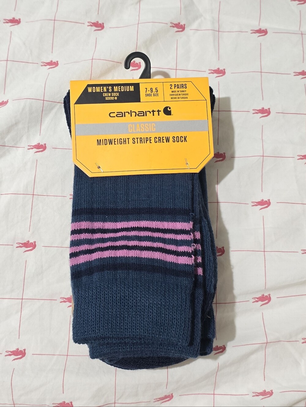 NWT Carhartt Classic Women's Midweight Stripe Crew Socks Medium 2 Pairs Blue
